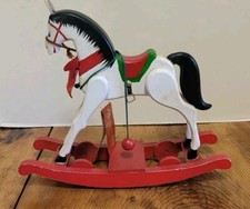 Vintage Painted Wood Wooden Rocking Horse Pull Toy Christmas Decor 12 1/2" X 11"