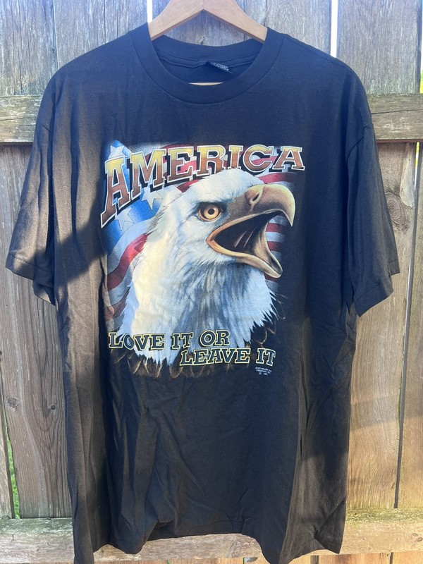 Vintage 3D Emblem T Shirt America Love It Or Leave It Just Brass Inc c 1991 XL