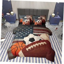 Boys Sports Comforter Set with Sheets 7 Piece Twin Size Football Baseball