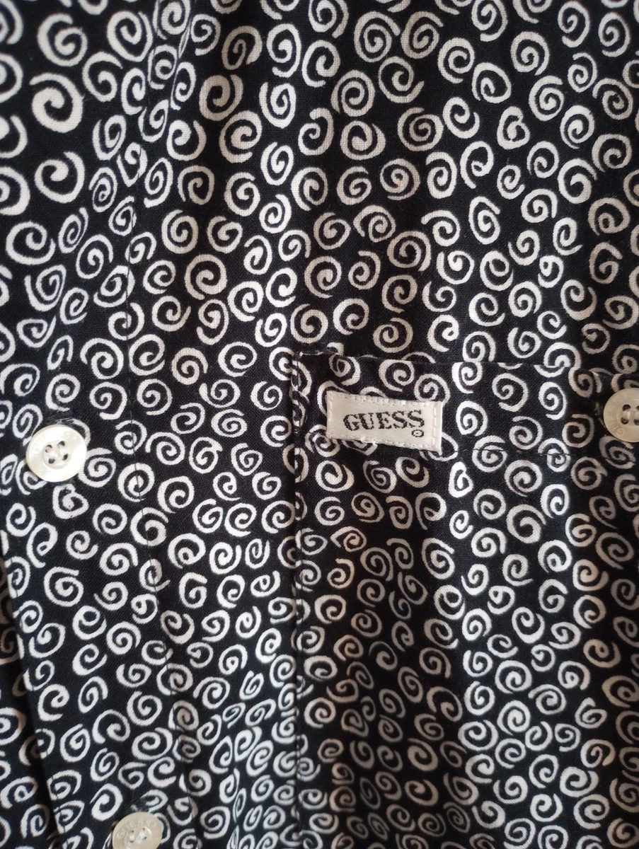 De Colección Guess By Georges Marciano Camisa Abotonada Patrón Remolino Camisa Hombres XL S/S