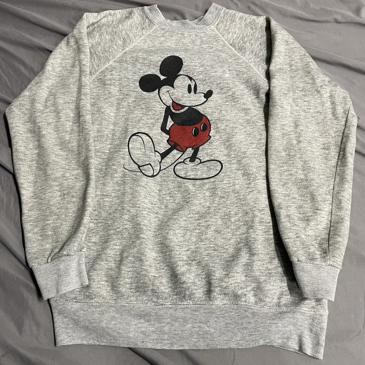 Vintage 70s Raglan Disney Casuals Mickey Mouse Crewneck Gray Adult