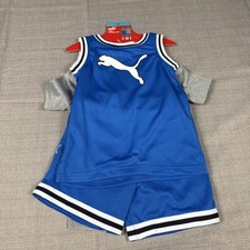 Boys Size 4T PUMA Kids' 3-Piece Active Short Set Blue Gray NWT