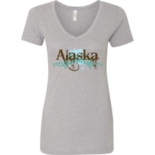 Inktastic Alaska Grunge Women's V-Neck T-Shirt State Vacation Travel Clothing