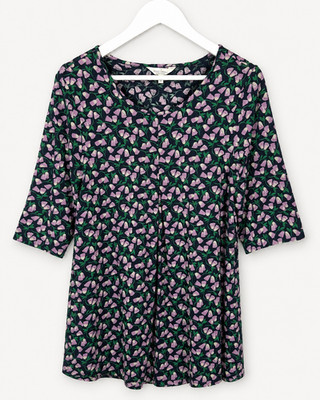 Seasalt Cornwall Arusha Tunic Top | Womens UK 14 | Navy Floral Organic Cotton