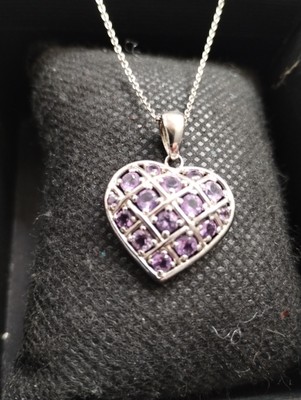 Atemberaubender .925 Sterlingsilber und Amethyst Anhänger in Herzform mit .925 Kette 