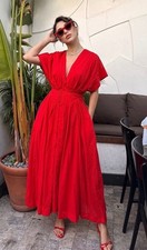 ZARA WOMAN V-NECK ZW COLLECTION MIDI DARTED DRESS RED Size S Ref 2965/395