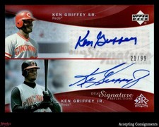2005 Reflections Dual Signatures Red Ken Griffey Sr., Ken Griffey Jr. 21/99 AUTO