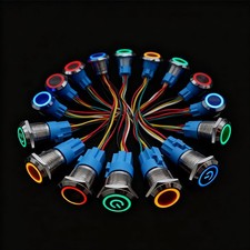 2PC Latching Push Button Power Switch 16mm 12V LED ON OFF Waterproof Stainless