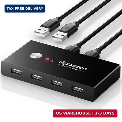USB Switcher 2 Computers, USB Switch 2 PC Sharing 4 USB Devices, 2 in 4 Out with
