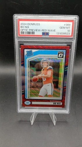 2024 Panini Donruss Rated Rookie Bo Nix  Optic Preview Red Wave Prizm (RC) PSA 9