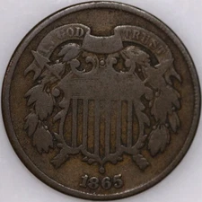 1865-P Two Cent Piece with a Plain 5, over 150 years old As Shown