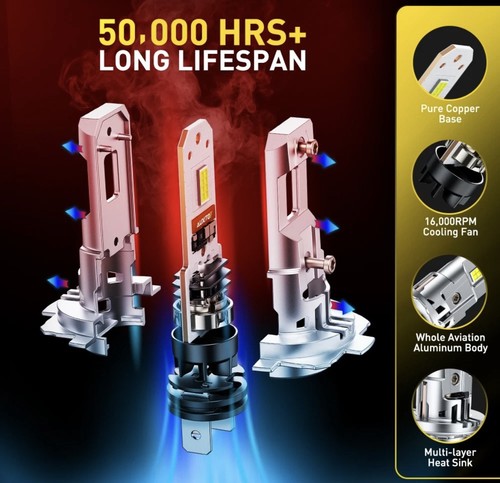 AUXITO 6500K White Upgraded Super Bright H7 LED Headlight Bulb Cooling w/Fan 2PC - Picture 6 of 11