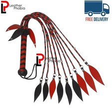 BDSM Real Leather Flogger, Red Steel Studs 09 Falls Leather handle Sex Whip