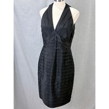 Badgley Mischka Bandage Shutter Pleat Silk Halter Dress Black 10 LBD