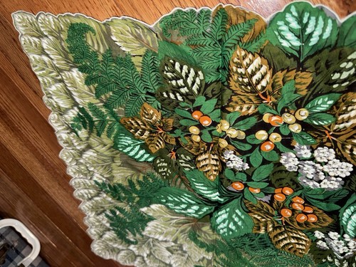 VTG VIVID COLORS Floral & Berries 16” Handkerchief Hankie Scalloped Edges Retro - Picture 7 of 24