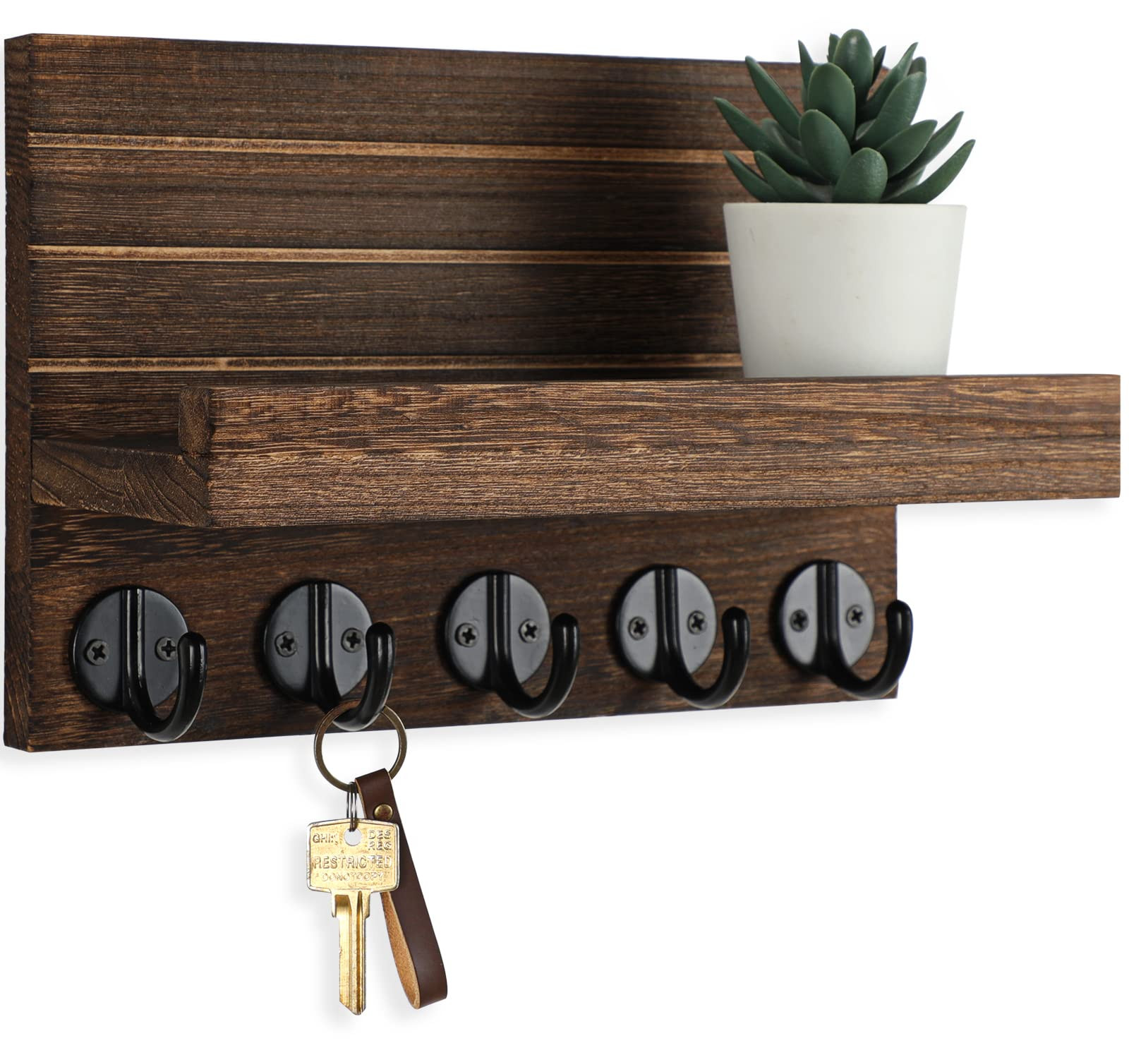 Lwenki Key Holder for Wall, Decorative Key and Mail Holder with Shelf Has Lar...