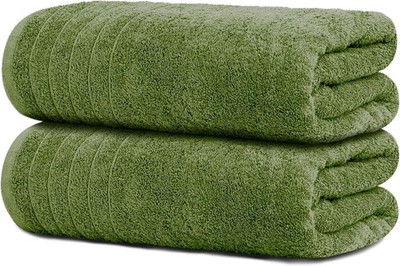 2 Pack Extra Large Bath Sheets, 35 x 70 Inch, 100 Cotton, Oversized, Green
