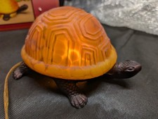 Dale Tiffany Amber Stained Glass Turtle Accent Lamp Cast Bronze Metal Base VTG