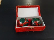 Baoding Balls Chinese Health Exercise Stress Relief - Green Balls in Red Box