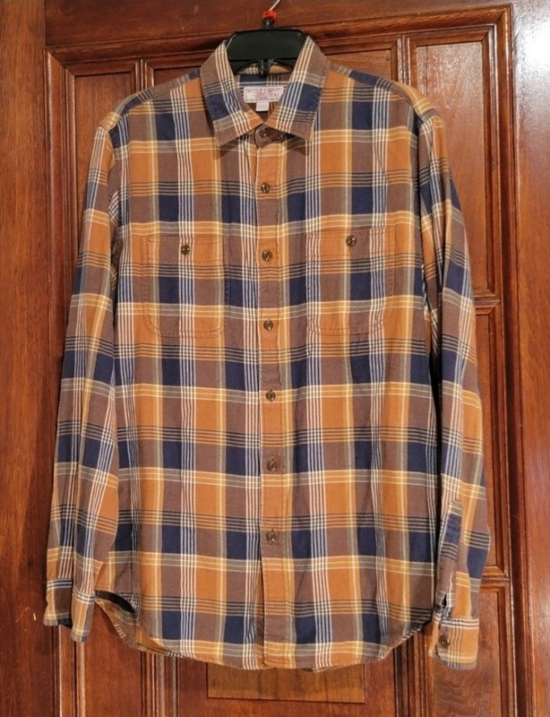 Wallace & Barnes-J. Crew Plaid Flannel Shirt Classic Fit Gold Gray-Men's...