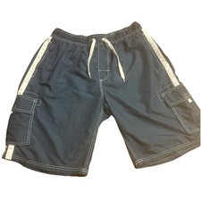 OKANUI Men  s Swim Trunks XL Blue White Board Shorts With Drawstring Polyester