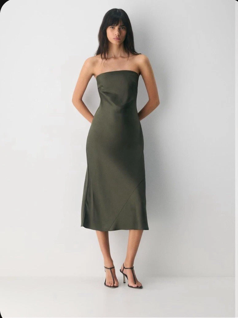 zara green printed dress Zara Green Chain Print Pleated Front Long Sleeve Button Mini A-Line Dr –  Brie