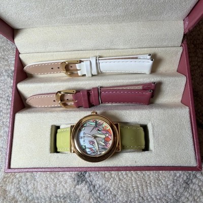 NIB CROTON Rare Scene Enamel Bird Flower Watch Set With Additional Watch Straps