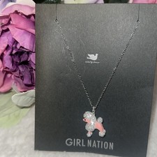 Girl Nation Enamel Child Necklace 14K Gold Plated BLING Shiny Crystal Poodle