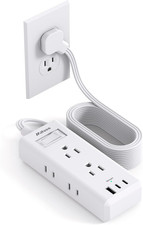 Flat Plug Extension Cord, 5 Ft Ultra Thin Flat Power Strip - 6 Outlets 3 USB Por