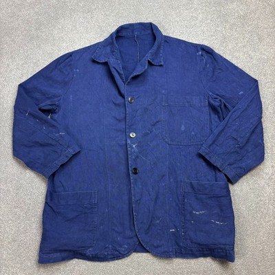 Französische Jacke Erwachsene klein blau Vintage lässig Utility Arbeitskleidu...