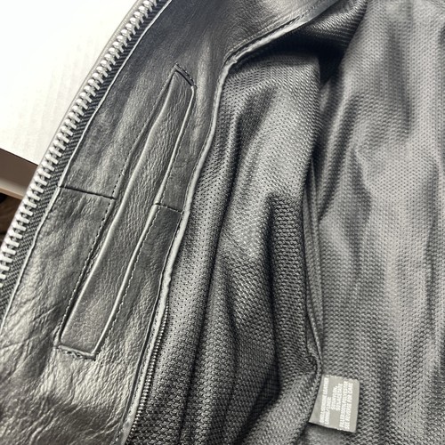 YKK Black Leather Motorcycle Riding Jacket Size Medium. W/ Purple Side Stripes - Bild 18 von 19