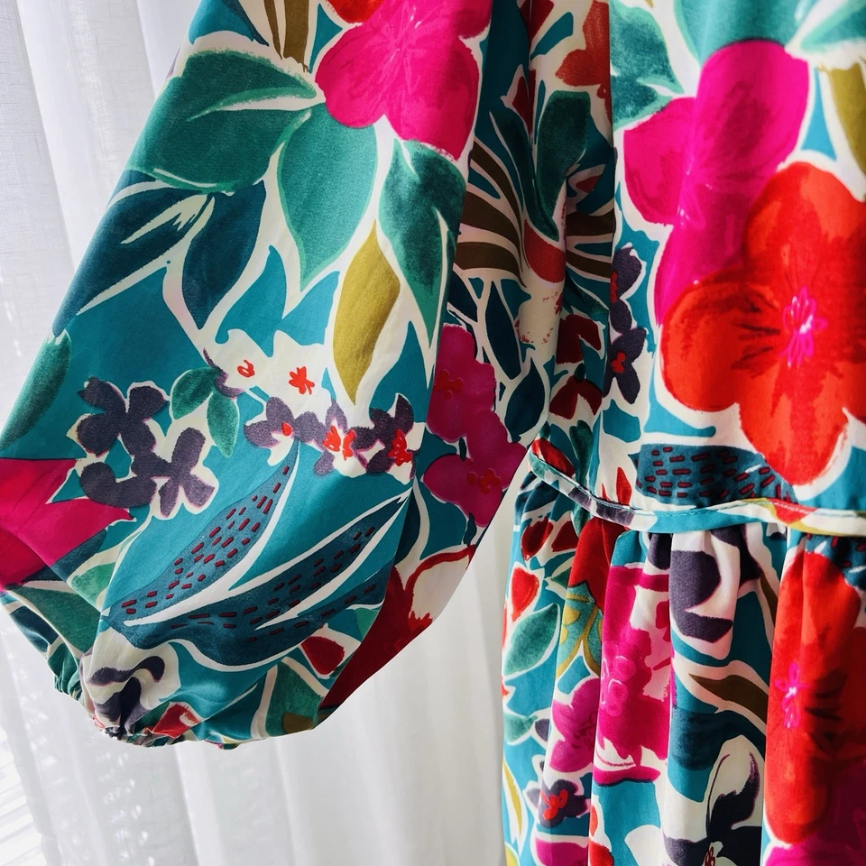 Maxi Vestido Umgee Azul y Rosa Floral Tropical Terroso Boho Caprichoso Artístico - Plus 1XL Foto 4 de 4