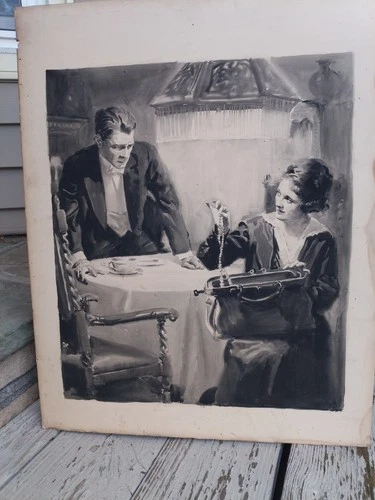 Antique Original Illustration Art Jewel Thieves? Signed Dated 1917