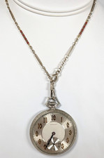 Antique 14K White Gold Howard Watch Co. 0pen Face Pocket Watch, 14K Gold Chain