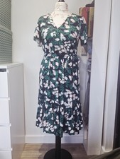 M&S Collection Navy Floral Wrap Midi Dress UK 12 Regular V-Neck Belted Viscose