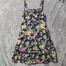 Old Navy Womens Denim Blue Floral Summer Dress Sleeveless Pockets L Peasant Boho