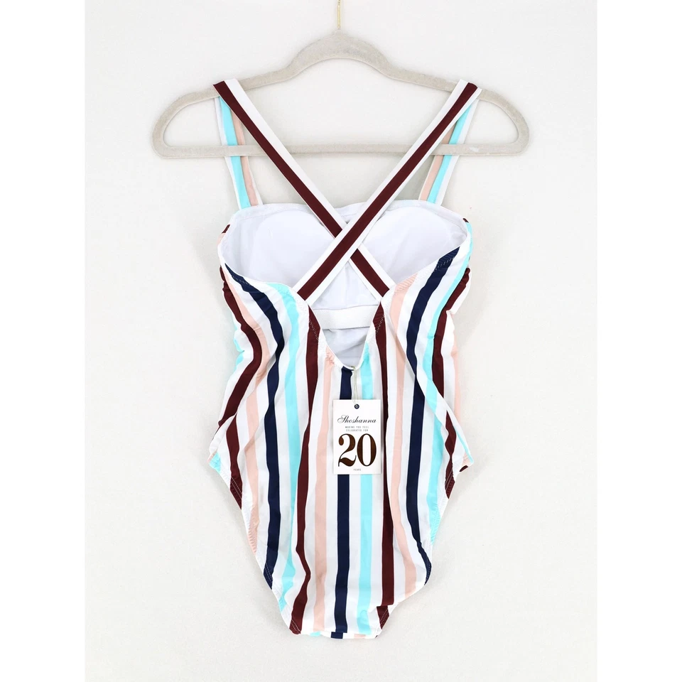 Traje de baño de una pieza Shoshanna para mujer multicolor a rayas playa espalda cruzada talla US 6 Foto 4 de 4