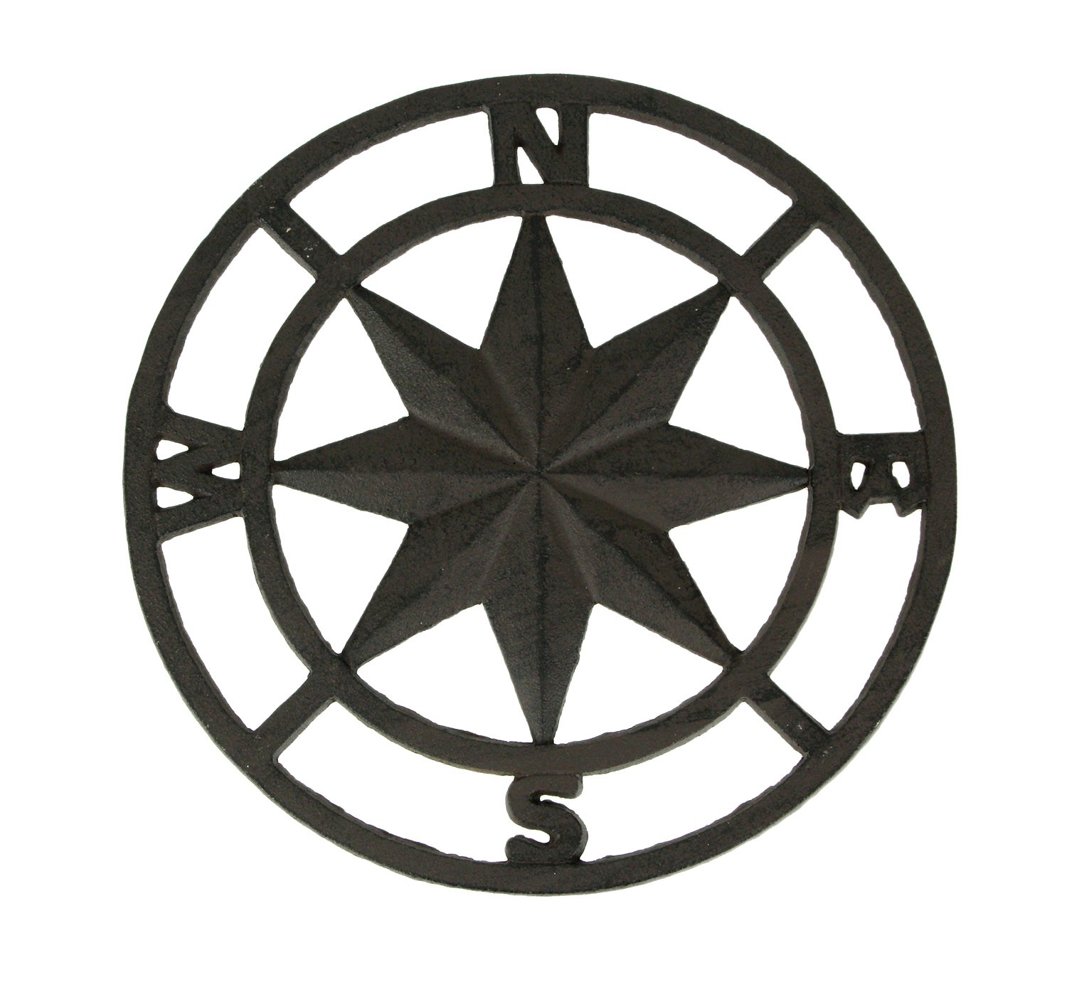 Vintage Brown Cast Iron Nautical Compass Rose Wall Decor for Indoor Outdoor Spaces  