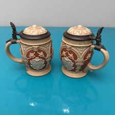 A Pair of Villeroy & Boch Metlach Jug approx. 1900 Owl Treble Clef.   (B128)