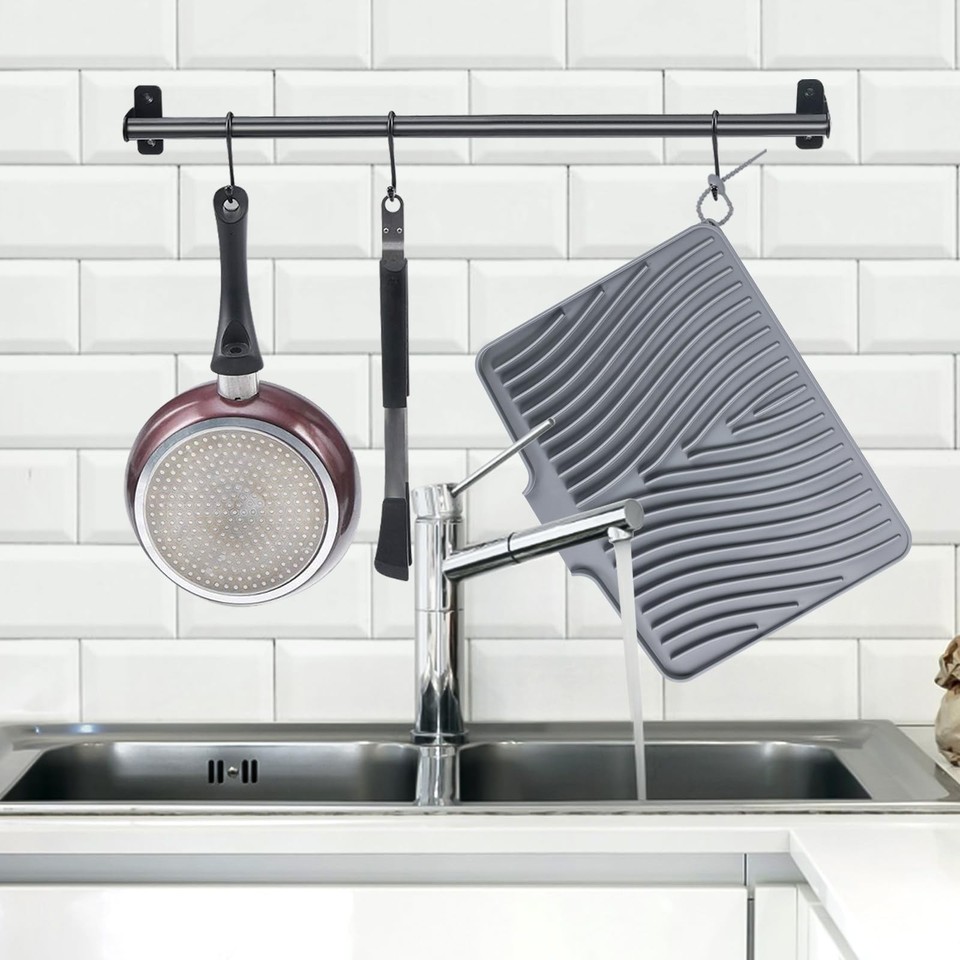TIKNIK 3-Pack XL Silicone Dish Drying Mats For Kitchen Counter - Non-Slip, Heat Resistant With Drain - View #8