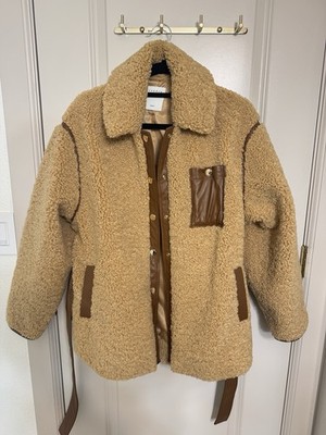 SANDRO Maddox belted faux-fur teddy jacket Size US 4 NWOT