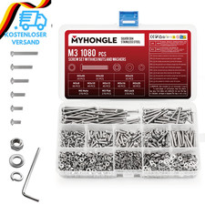1080 Stk M3 Schrauben Set, Linsenkopf Innensechskantschrauben Muttern Set, Linse
