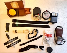 lot of assorted used photography camera equipment accessories