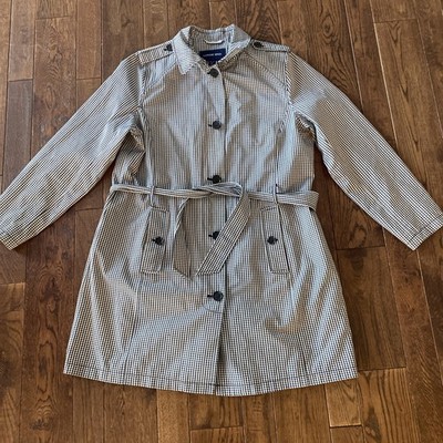 Lands End Women s Checkered Classic Belted Trench Coat Water Resistant Size XL