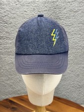 Youth Lightning Bolt Hat Cap Strap Back Navy Blue Wool Blend Embroidered Graphic