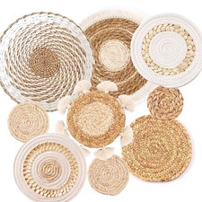 Boho Wall Basket Decor Set of 9 Seagrass Rattan