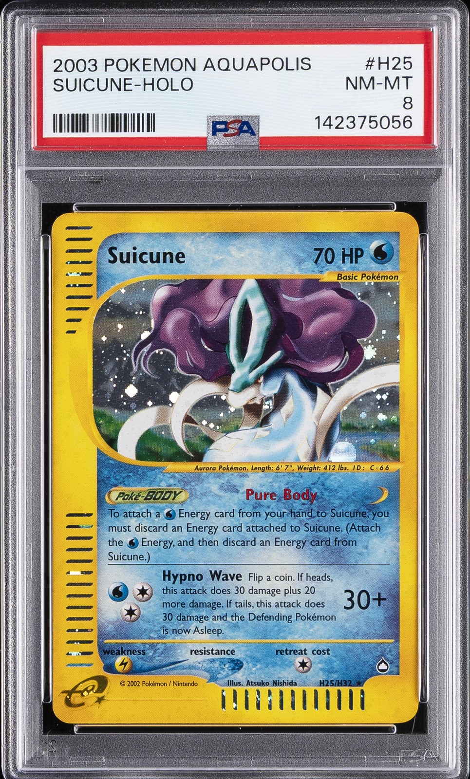 2003 POKEMON AQUAPOLIS #H25 SUICUNE-HOLO PSA 8