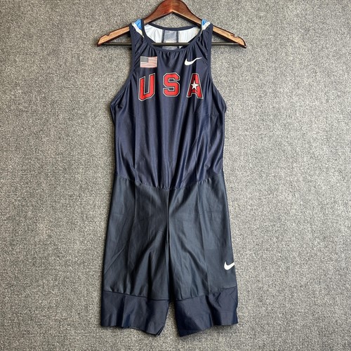 Nike Pro Elite Team USA Running Speed Suit Mens M Blue Track Fit Dry Made In USA