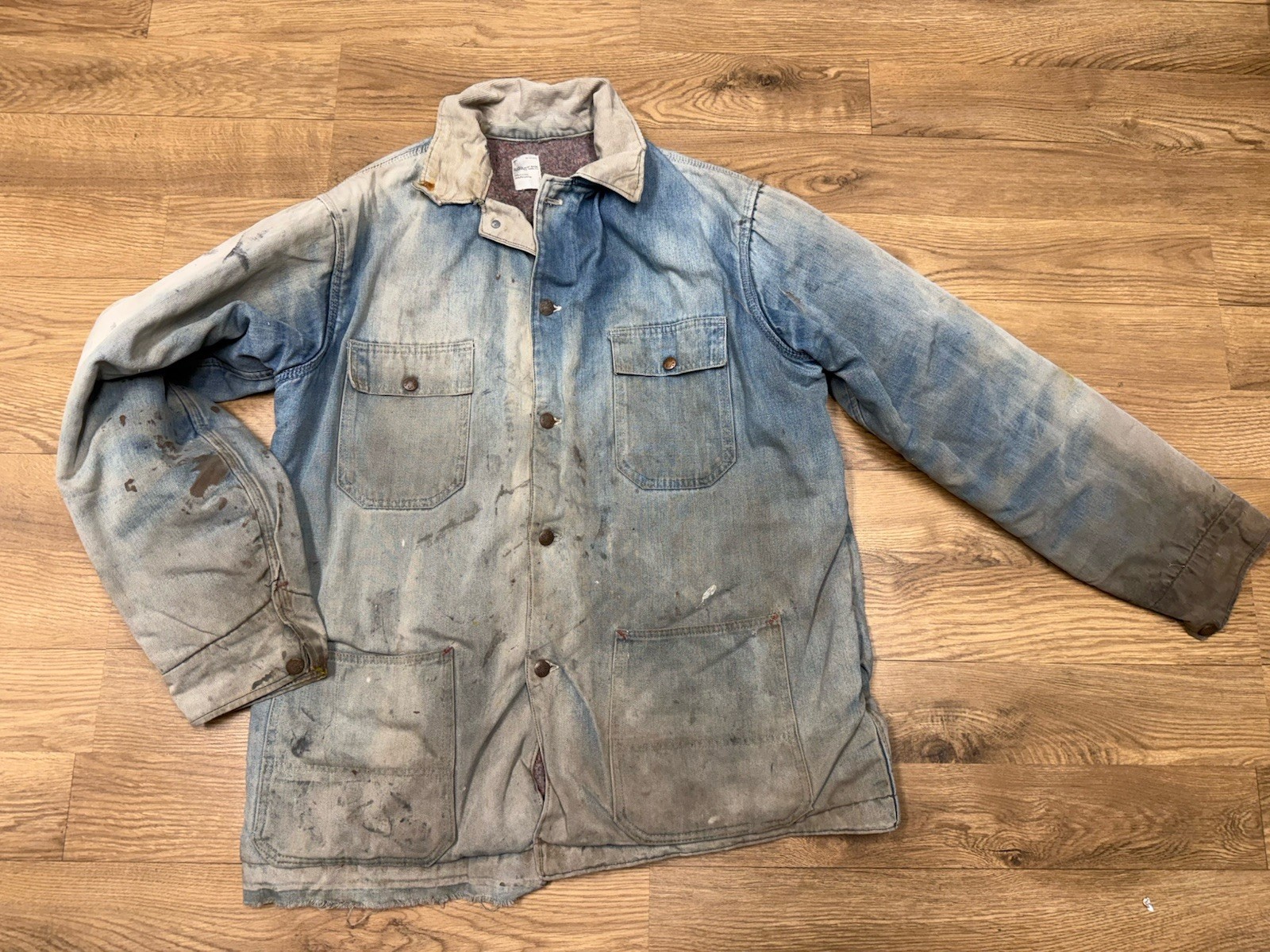 VINTAGE Big Mac Denim Chore Coat Mens Size  XL Workwear Usa Made Blanket Lined