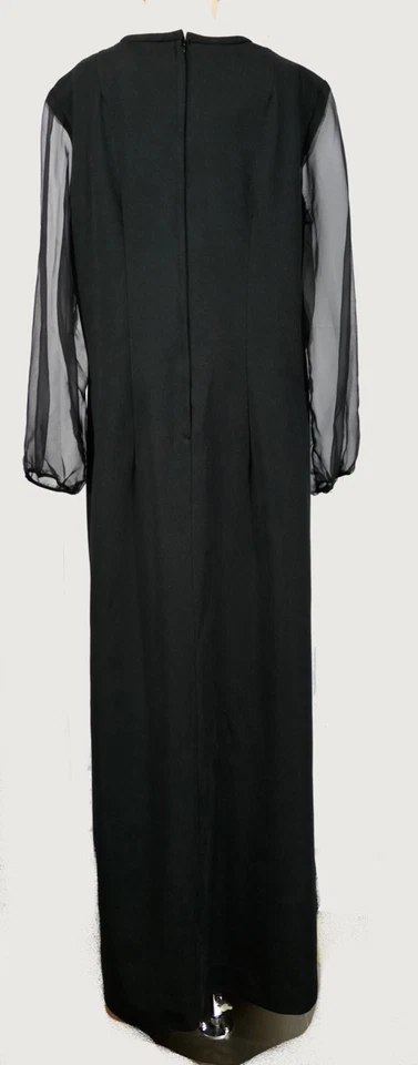 Vintage 70s Goth Mod Maxi Dress Sheer Sleeve Rhinestone Button XXL Plus 20 - Image 4 of 4